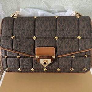 New SoHo Large Studded Quilted Signature Logo Shoulder Bag Michael Kors